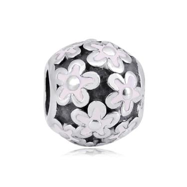 Imagem de BlingNuts Pingente de flor de margarida compatível com pulseiras Pandora Charms para mulheres, presente floral branco, amor, aniversário