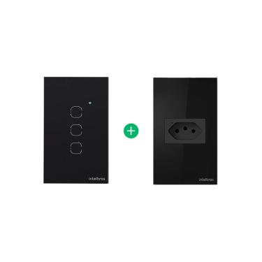 Imagem de Kit Interruptor EWS 1003 + Tomada ETS 1001 Preto Intelbras