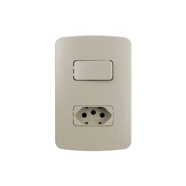 Imagem de Interruptor Simples 10a E Tomada 2p+t 20a Margirius B3 Colors Com Placa 4x2 Pérola Pérola