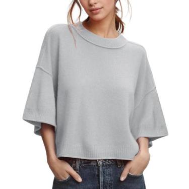 Imagem de Suéter ZDC feminino de verão com manga 3/4, blusa cortada, cinza