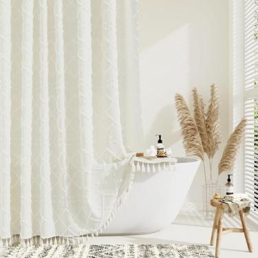 Imagem de Cortina de chuveiro Dynamene Stall Fabric 150x180cm creme com ganchos