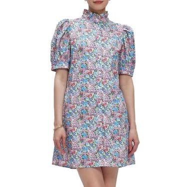 Imagem de Vestido Ladyful Summer Floral de Manga Curta com Botão Roxo Claro