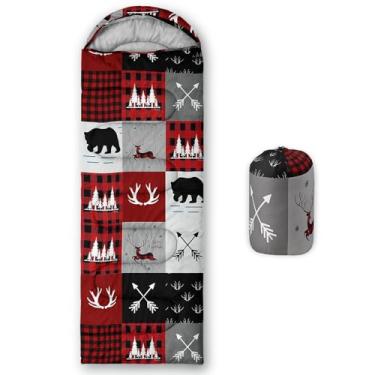 Imagem de AILONEN Sacos de dormir para acampamento de caça de veados, leves e impermeáveis, para clima quente e frio, sacos de dormir vermelhos e pretos para meninos, meninas, adultos, viagens, atividades ao ar