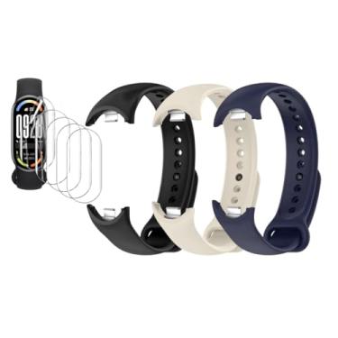 Imagem de Kit 3 Pulseiras extras compatíveis com xiaomi mi band 10/ mi 9 /mi 8 + 5x Película Protetora Gel (Mi band 8/9/10 Preto,Starligth,Azul +5x peliculas)