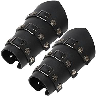 Imagem de DOARLUO Pulseira de couro cavaleiro LARP Medieval fivela de cinto braçadeira braçadeira punho 2 peças, preto, código médio