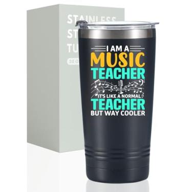 Imagem de Presentes para professores de música Caneca para mulheres homens, 590 ml Caneca para ir copos de café com tampas Canudos para piano, guitarra, professor de violino, diretor - Cooler