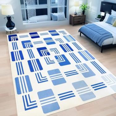 Imagem de Lacomfy Tapete vintage abstrato, 10 x 15 cm, colorido, antiderrapante, para sala de estar, lavável, interior e exterior, para quarto, sala de aula, decoração de crianças, azul