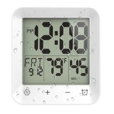 Imagem de USAOSHOP Relógio de chuveiro à prova d'água, temporizador de parede para banheiro e cozinha com tela sensível ao toque, temperatura, relógio digital operado por bateria - Suporte com orifício para