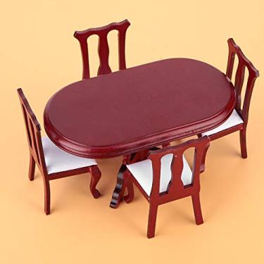 Imagem de Zerodis Conjunto de Cadeira de Mesa de Cozinha Em Miniatura da Boneca, Design Elípticos Elegante, Material, Superfície Lisa, 1:12 Doll House Furniture Toy para Decoração de Casa, Madeira