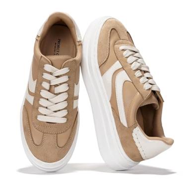 Imagem de Project Cloud Tênis de plataforma feminino – Palmilha de espuma viscoelástica, leve e antiderrapante com cadarço (Dodge), Tan Mult, 38