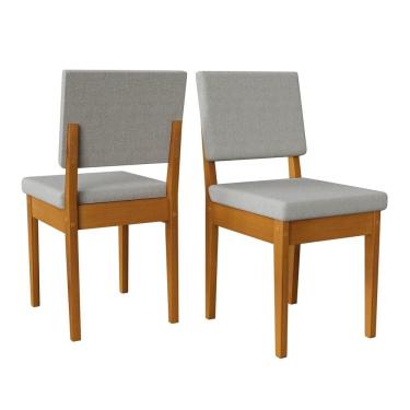 Imagem de Kit 2 Cadeiras 100% Madeira Maciça Encosto e Assento Estofado Miami Cerejeira/Cinza