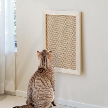 Imagem de PETKARAY Arranhador de parede para gatos, arranhador vertical de sisal, tábua de arranhar para gatos montada na parede com moldura de madeira, arranhador decorativo para uso interno
