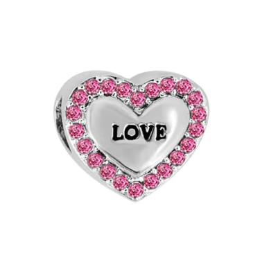 Imagem de BlingNuts Berloque de coração de amor com pedras de nascimento compatível com pulseiras Pandora para mulheres, aniversário, dia dos namorados, zircônia cúbica, One Size, Aço inoxidável, Sem Pedra