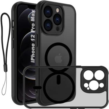 Imagem de USTIYA Magnética Capa para iPhone 12 Pro Max 6,7 polegadas Case Matte Acrílico Uso Resistente Protetora de Câmera Capinha Acessórios para Celular com Cordão Preto FGCX
