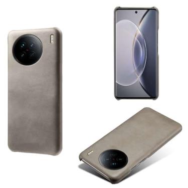 Imagem de Capa para vivo X90,Proteção contra quedas,Casca de volta de cor sólida simples,Design de couro de imitação de plástico-Gray