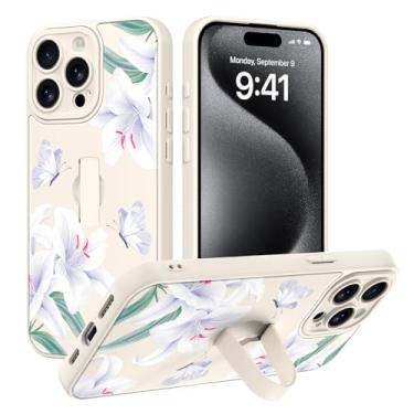 Imagem de AIGOMARA Capa compatível com iPhone 15 Pro Max com alça de dedo, estampa floral de lírio de borboleta para mulheres e meninas, capa protetora fina à prova de choque de TPU macio para iPhone 15 Pro Max