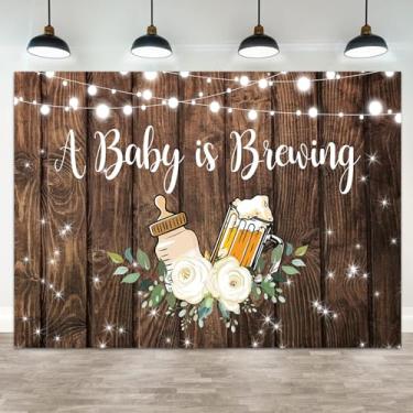 Imagem de ASDCXZ Pano de fundo de chá de bebê de 1,5 x 0,9 m A Baby is Brewing para fotografia de fundo de mamadeira, cerveja, floral, rústico, com glitter, faixa de festa de aniversário para recém-nascido