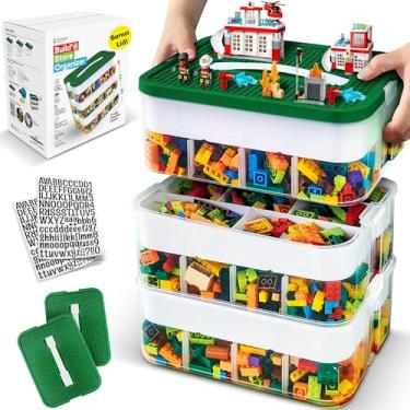 Imagem de Outsmart Gadgets Organizador de brinquedos empilhável para Lego, organização de tijolos de construção, bonecas e artesanato, construído na tampa, compartimentos ajustáveis de 3 camadas, inclui