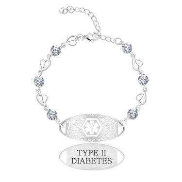 Imagem de Zircobic Pulseira de identificação personalizada com design floral elegante para mulheres e viajantes | Pulseira ajustável de alerta de 3 cores | Informações gravadas ou joias de saúde com código QR