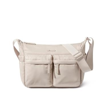 Imagem de LOVEVOOK Bolsas transversais fofas para mulheres, bolsa Hobo pequena e bolsas mensageiro masculinas com alça ajustável, viagem e trabalho, Bege, 11.5-inch