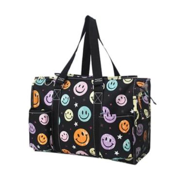 Imagem de NGIL Bolsa utilitária resistente à água, fecho de zíper superior, presentes perfeitos para mulheres trabalhadoras, enfermeiras, bolsa de ginástica, Rainbow Smiles - preto, Medium