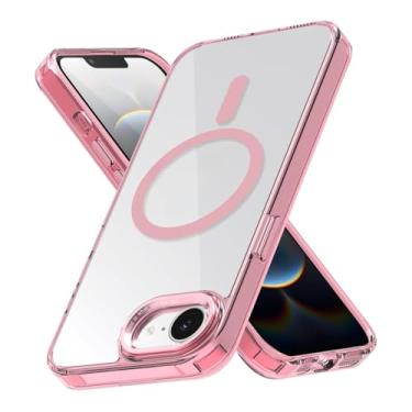 Imagem de Capa traseira transparente magnética para iPhone 16e, [compatível com MagSafe] Capa fosca translúcida, capa protetora fina à prova de choque (rosa)