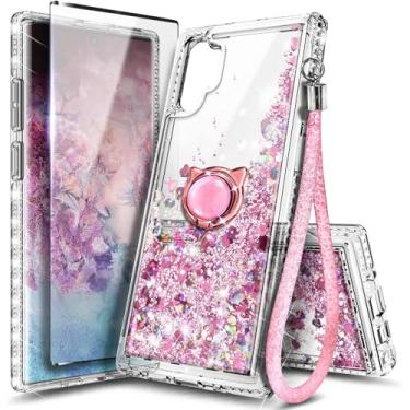 Imagem de Capa NGB projetada para Samsung Galaxy Note 10, ouro rosa | Capa fofa com glitter líquido brilhante para mulheres e crianças | com protetor de tela, suporte de anel e cordão de pulso