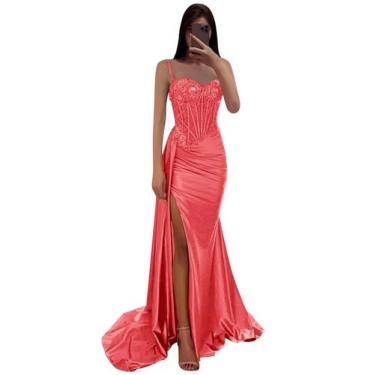 Imagem de Vestido de baile RUMUGUYA Classic, apliques de renda longa, coral acet