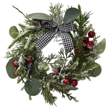 Imagem de Anel de vela de Natal, guirlanda pequena, folhas verdes, bagas, laço, 23 cm, para mesas, centros de mesa, casa, cozinha, fazenda, decoração de presente