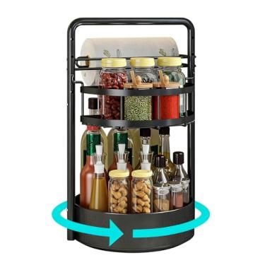 Imagem de Organizador giratório de 2 camadas com suporte de toalha de papel, organizador Lazy Susan para condimentos, garrafas, frascos, porta-temperos de metal para bancada e armário de cozinha