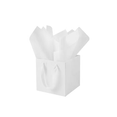 Imagem de LFCXHTY Pacote com 10 sacos quadrados de presente com papel de seda sólido branco médio sacos de presente com alças para lembrancinhas de festa (25 x 25 x 25 cm, branco)