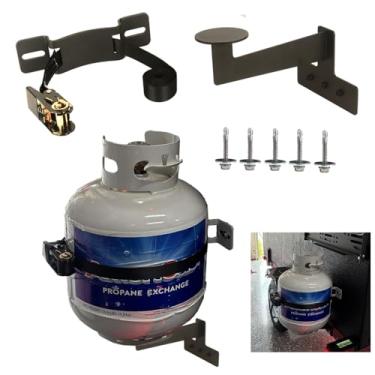 Imagem de 2 peças de suporte de tanque de propano, suporte de tanque de oxigênio, suporte de cilindro de gás nitrogênio, com alça catraca de 2 metros e parafusos adequados para suporte de tanque de propano para