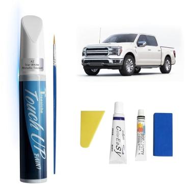 Imagem de Treesiche Tinta de retoque AZ Star branca metálica tricoat para Ford Exact Match, tinta de retoque 2 em 1 para reparo de arranhões, removedor de arranhões de carro para arranhões profundos