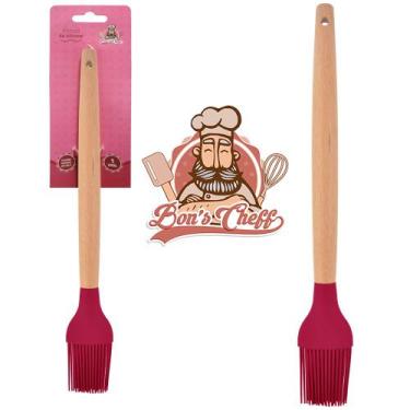 Imagem de Pincel culinario de silicone vinho cabo madeira bons cheff 27x3,5cm na