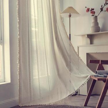 Imagem de Cortinas Deeprove Ivory Boho de 213 cm de comprimento com borlas borda