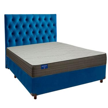 Imagem de Cama + Box Azul e Colchão D33 Casal - Orthotech Inducol + Cabeceira