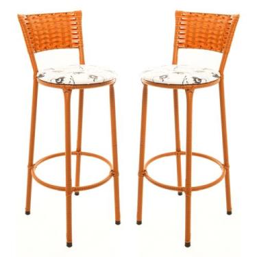 Imagem de KIT 2 Banquetas Alta Encapada Junco IMBUIA Area de Lazer Cozinha Balcã