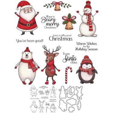 Imagem de YIXUAN Feliz Natal, boneco de neve, Papai Noel, urso pinguim, carimbo transparente e matrizes de corte de metal, pacote com sacos de envelope para fazer cartões, faça você mesmo, materiais para álbuns