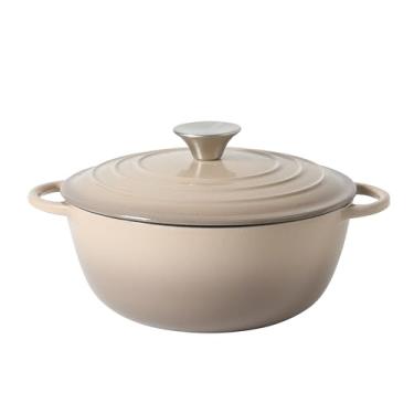 Imagem de Gibson Home Addlestone Panela de forno holandês de ferro fundido esmaltado de 2,65 litros com tampa – redonda, segura para forno a 260 °C, ideal para assar pão e ensopados - Taupe gradiente