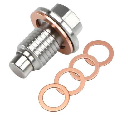 Imagem de KPALAG Bujão de drenagem de óleo magnético de aço inoxidável M12*1,5 (com 4 juntas de cobre extras, vedação antivazamento