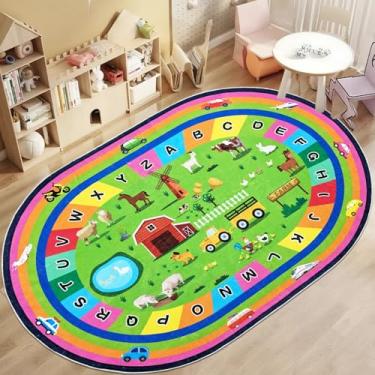 Imagem de Lacomfy ABC Kids Rug 4x6Ft Farm Animal Bedroom Carpet, Rainbow Car Road Classroom Play Mat for Boys Girls Vehicles, Alphabet Learning and Educational Playroom Area Rug, Nonslip, Washable, Indoor Decor