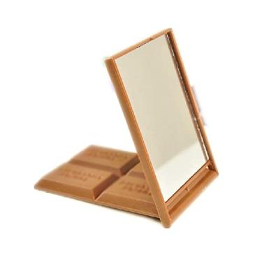 Imagem de TLTDSMY Espelho de maquiagem fofo espelho de maquiagem kawaii em forma de chocolate espelho quadrado de mão espelho compacto cosmético dobrável para mulheres espelho