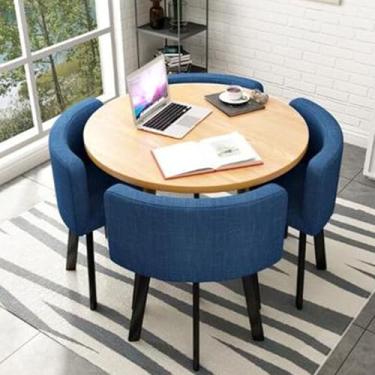 Imagem de Conjunto De Mesa De Jantar Quadrada Redonda C De Linho Com Cadeiras Para Espaço Pequeno 5 Peças Mesa E Cadeiras De Cozinha Modernas Mesas E Cadeiras De Cozinha Economizadoras De Esp, Linen K