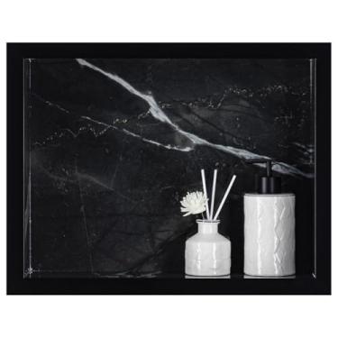 Imagem de Nicho para Banheiro em Porcelanato Polido - (Calacata Black) 40x30x11 cm, Acabamento em Alumínio com Pintura Eletrostática, Organizador de Produtos