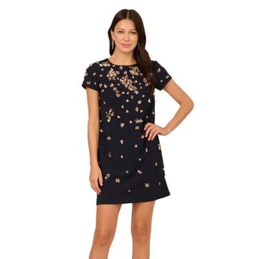 Imagem de Adrianna Papell Vestido feminino de crepe com contas, Meia-noite/ouro rosa, 48