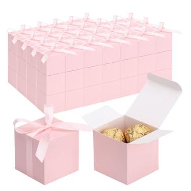 Imagem de EUSOAR Caixas de doces lembrancinhas de festa, 120 peças, 5 x 5 x 5 cm, caixa de presente de doces com fita, mini caixa de biscoitos de padaria, recipientes quadrados de papel para chocolate para