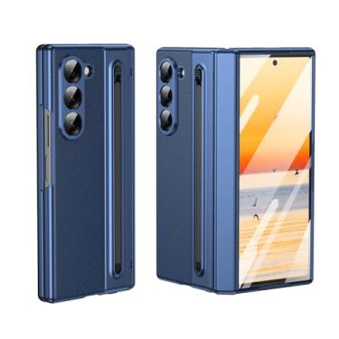Imagem de HOULEE Capa para Samsung Galaxy Z Fold 6 com protetor de tela integrado e proteção de dobradiça e S Pen, capa protetora de couro premium com tudo incluído para Galaxy Z Fold 6 - azul
