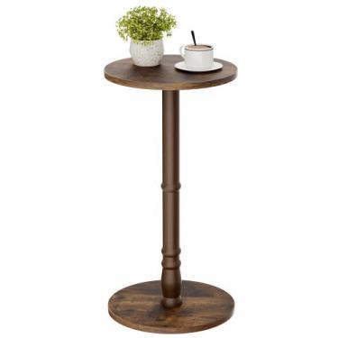 Imagem de Mesa lateral Homleke Redonda de Madeira Maciça Rústica Castanha 60cm