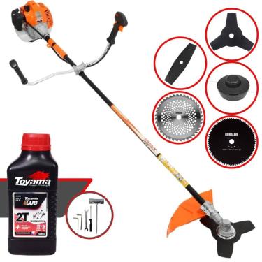 Imagem de Roçadeira Robusta Vulcan VR520H À Gasolina 52cc Com Carretel + Faca 2 Pontas + Faca 3 Pontas + Faca 40 Dentes Vídea + Faca 80 Dentes + ÓLEO TOYAMA 2T