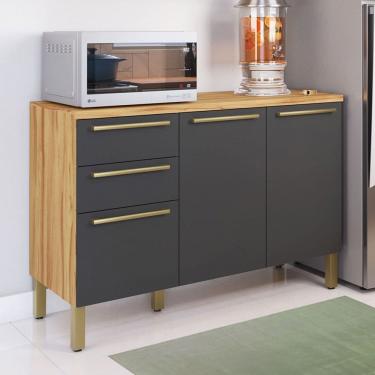 Imagem de Balcão de Cozinha 120 Cm Napoli 3 Portas 2 Gavetas 100% Mdf Amêndoa/Cinza - Rio Doce